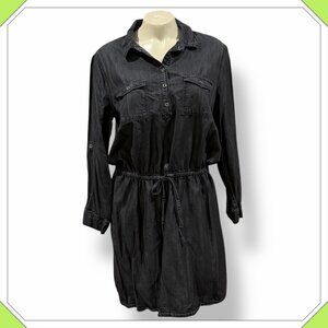 GLORIA VANDERBILT Chambray Denim Shirt Dress / Distressed Black - Size M